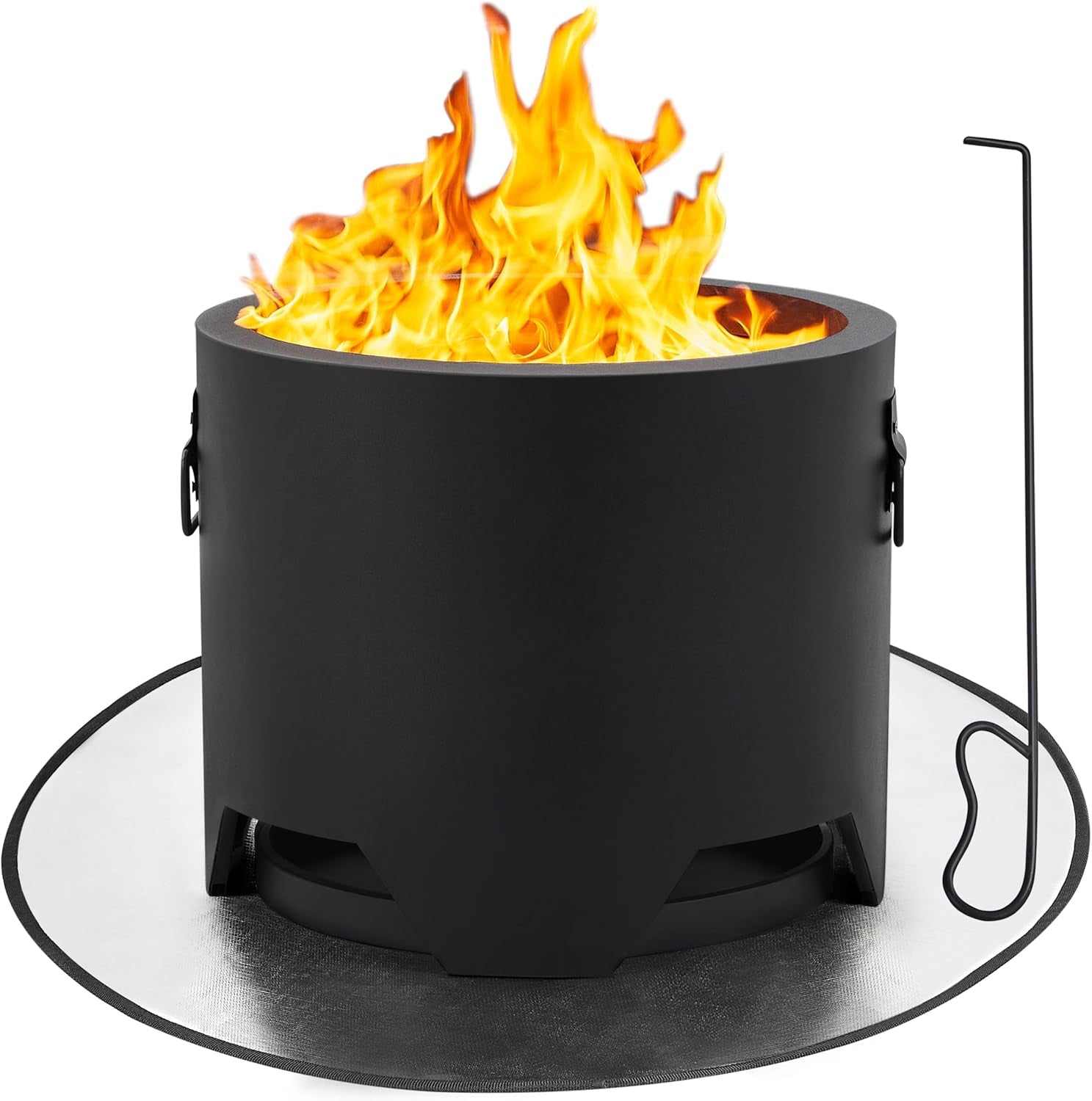 Fire Pit 23.5In Smokeless Fire Pit Tabletop with Stand Outdoor Wood Burning Firepit Set for outside Camping with Silicone Mat &amp; Fire Poker &amp; Rain Cover &amp; Lid &amp; Log Grate
