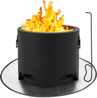 Fire Pit 23.5In Smokeless Fire Pit Tabletop with Stand Outdoor Wood Burning Firepit Set for outside Camping with Silicone Mat &amp; Fire Poker &amp; Rain Cover &amp; Lid &amp; Log Grate