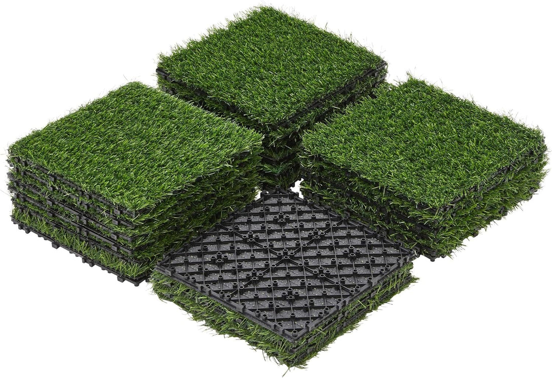 12&quot; X 12&quot; Artificial Grass, Turf Tiles Interlocking Self-Draining Grass, Fake Grass, Grass Pad for Dogs Potty, Patio, Balcony, Outdoor, Floor Decor, Pet, 27 Pack