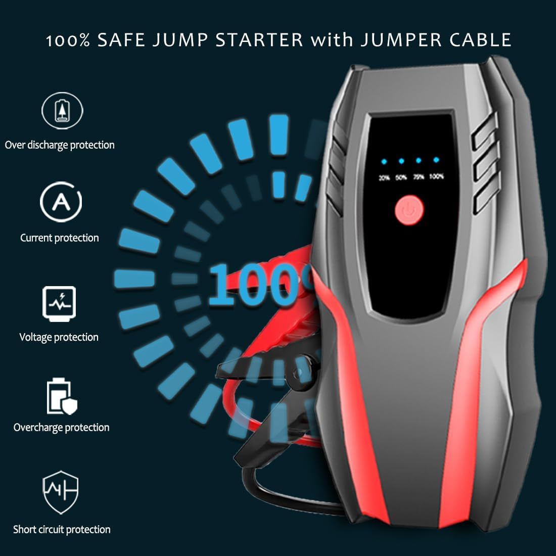12V Auto Jump Starter Pack with Air Compressor, Peak Current 2000A, Car Lithium Battery Charger Jumper Box Tire Air Pump, Portable Power Bank for 8.0L Gas and 5.0L Diesel with Quick Charge