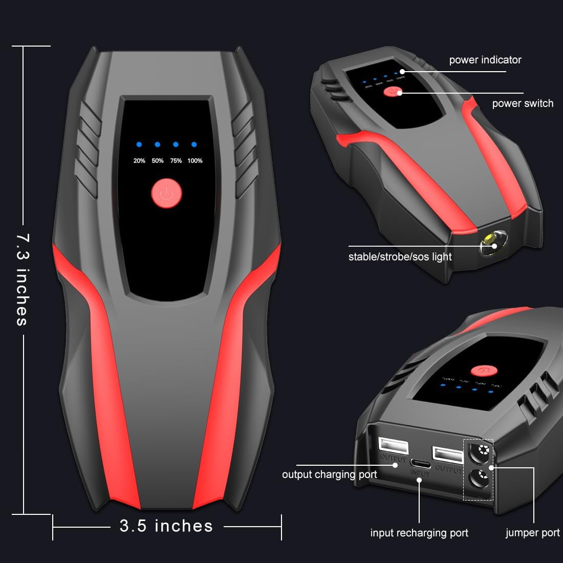 12V Auto Jump Starter Pack with Air Compressor, Peak Current 2000A, Car Lithium Battery Charger Jumper Box Tire Air Pump, Portable Power Bank for 8.0L Gas and 5.0L Diesel with Quick Charge