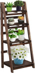 Wooden Foldable Ladder Shelf 4-Tier Magazine Holder Book Rack Plant Stand Folding Flower Display Pot Decorative Storage Free Standing Indoors/Outdoors Rustic No Assembly Required Brown