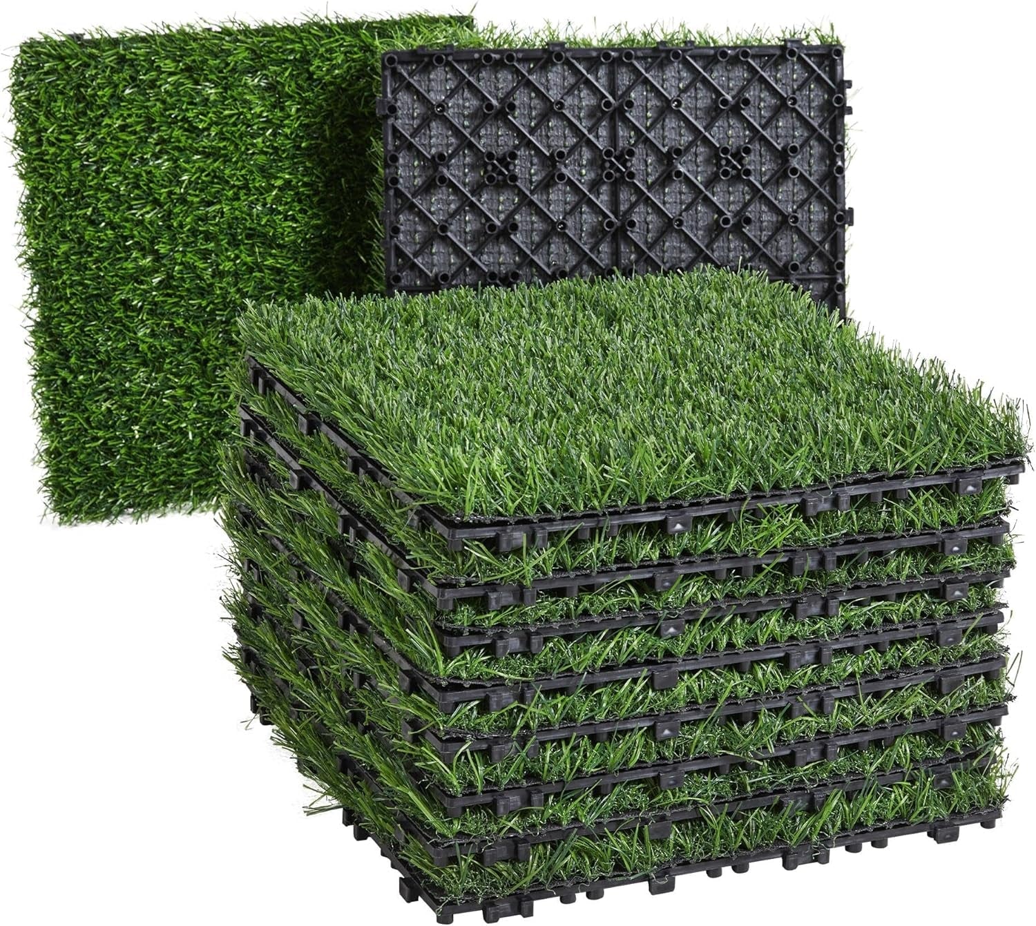 12&quot; X 12&quot; Artificial Grass, Turf Tiles Interlocking Self-Draining Grass, Fake Grass, Grass Pad for Dogs Potty, Patio, Balcony, Outdoor, Floor Decor, Pet, 27 Pack