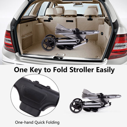 2-In-1 Baby Stroller with Bassinet Mode - Folding Infant Newborn Pram Stroller with Reversible Seat - Toddler Strollers for 0-36 Months Old Babies (Gery)