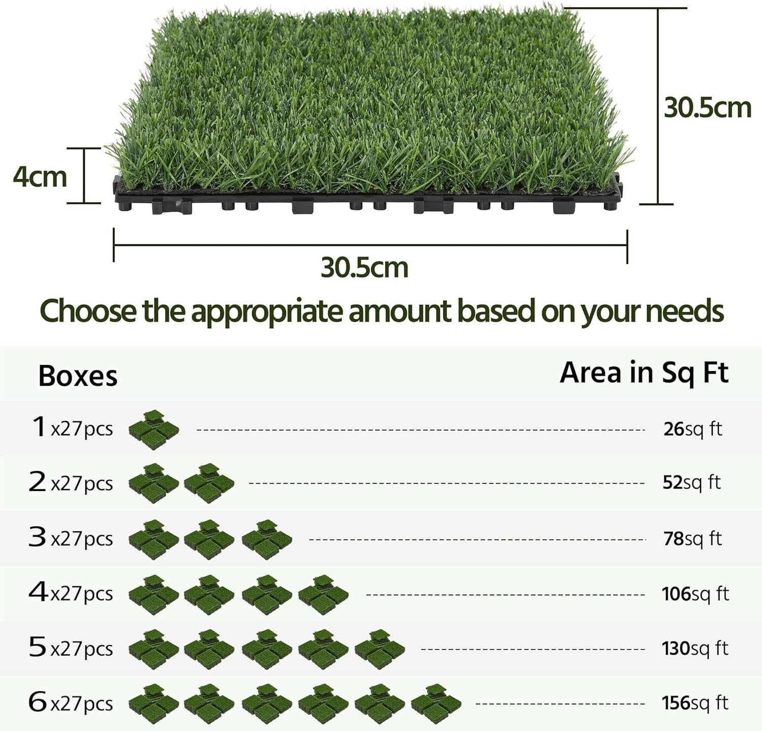 12&quot; X 12&quot; Artificial Grass, Turf Tiles Interlocking Self-Draining Grass, Fake Grass, Grass Pad for Dogs Potty, Patio, Balcony, Outdoor, Floor Decor, Pet, 27 Pack