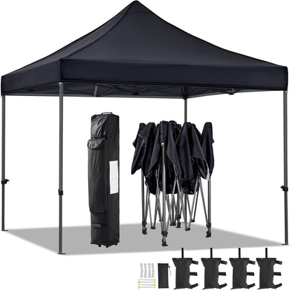 Canopy Tent, Commercial Instant Heavy Duty Canopy, 500D Waterproof Adjustable Canopy with Wheeled Carry Bag, 4 Sandbags and 4 Stakes (10X10, White)