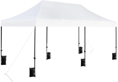 Canopy Tent, Commercial Instant Heavy Duty Canopy, 500D Waterproof Adjustable Canopy with Wheeled Carry Bag, 4 Sandbags and 4 Stakes (10X10, White)