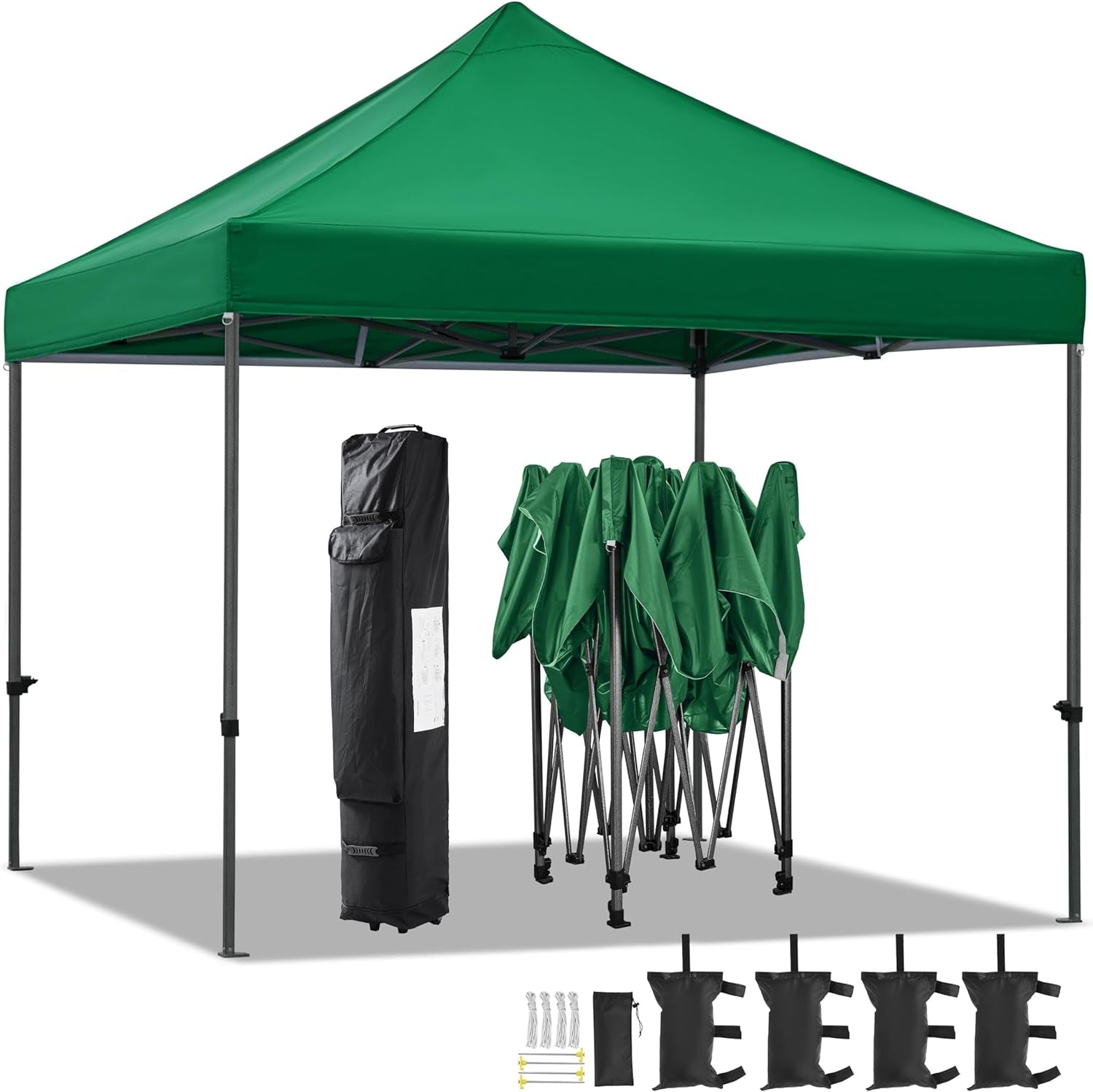 Canopy Tent, Commercial Instant Heavy Duty Canopy, 500D Waterproof Adjustable Canopy with Wheeled Carry Bag, 4 Sandbags and 4 Stakes (10X10, White)