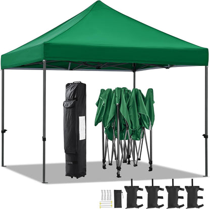 Canopy Tent, Commercial Instant Heavy Duty Canopy, 500D Waterproof Adjustable Canopy with Wheeled Carry Bag, 4 Sandbags and 4 Stakes (10X10, White)