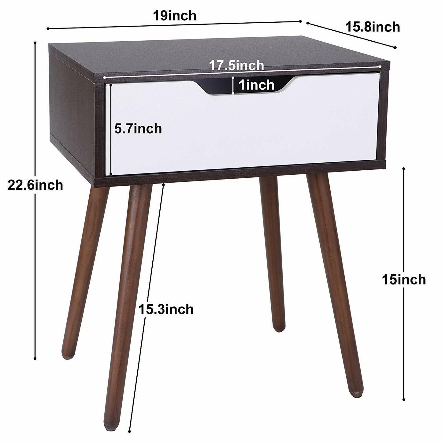 2 Pack Wooden Side End Table w/Drawer for Small Space, Living Room, Bedroom