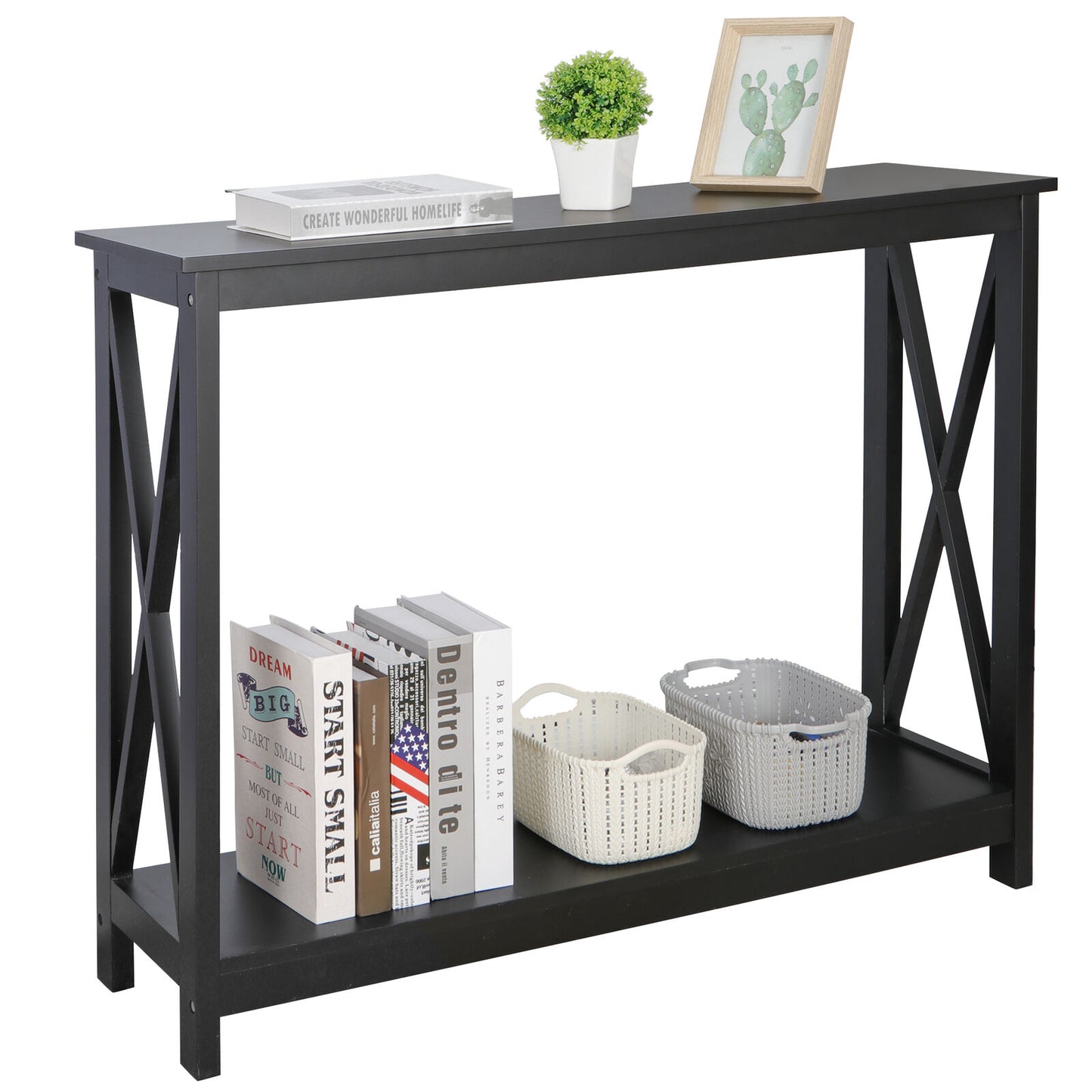 Console Table Modern Accent Side Stand Sofa Espresso Display Storage Shelf