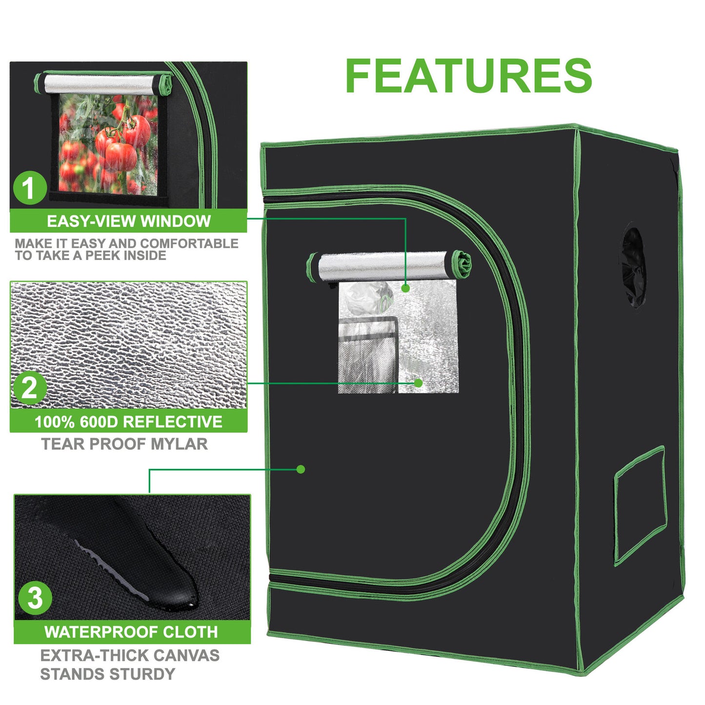 24""x24""x36" Indoor Hydroponic Grow Tent with Observation Window and Floor Tray