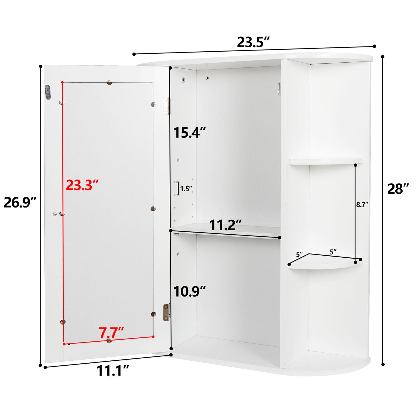 Modern Bathroom Cabinet Storage Organizer Single Door Wall Mount with Mirror