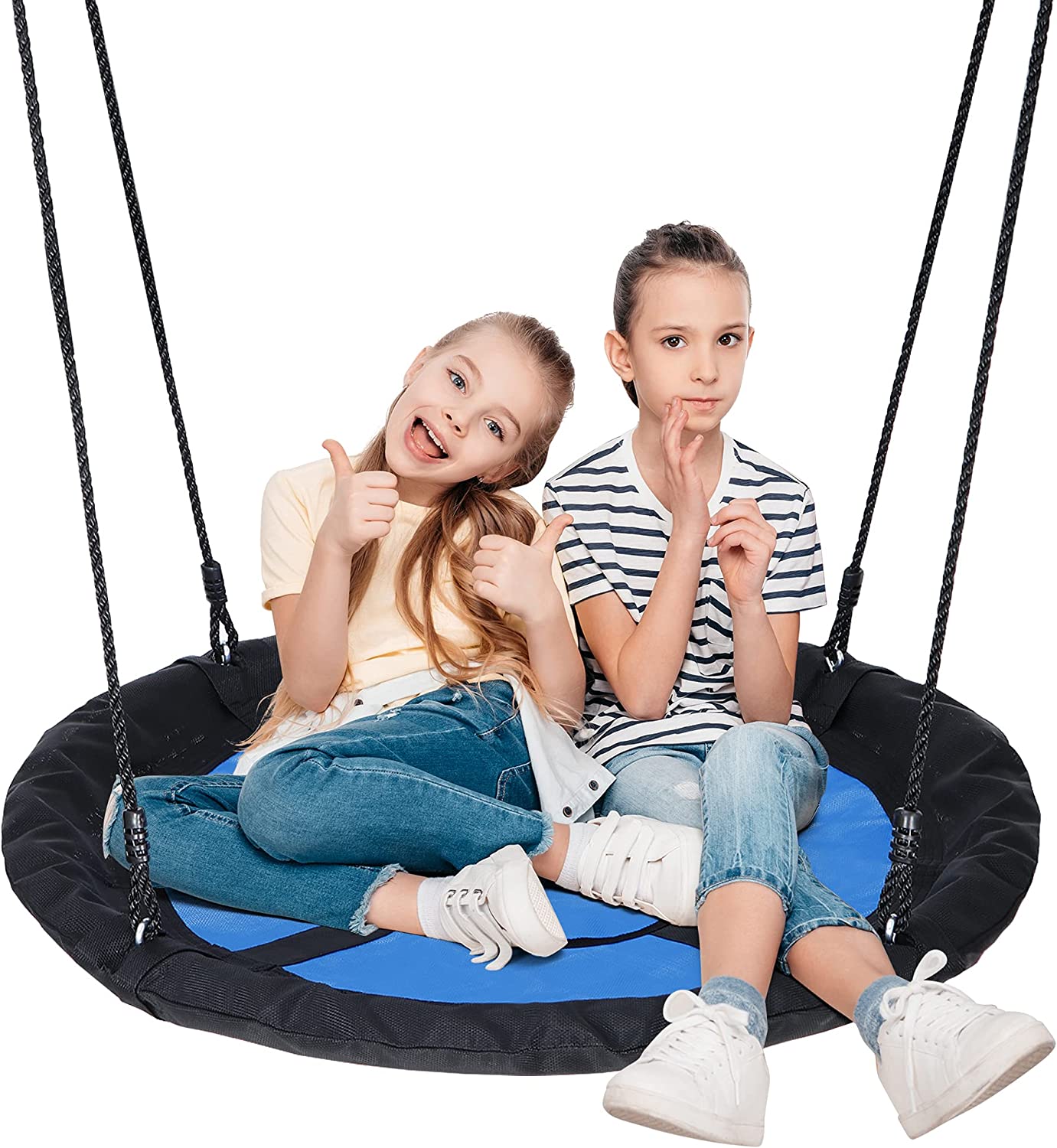 40'' Saucer Swing Web Swing Round Tree Swing for Kids Indoor Outdoor Swing Set 800lb Capacity with Carabiners, Waterproof and Steel Frame