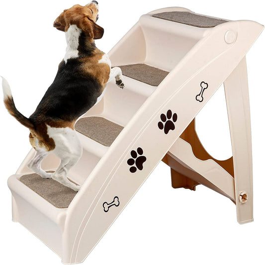 Foldable Pet Dog Stairs/Steps for Small Pet Dog/Cat, Safe and Durable Pet Ramp Stairs with Non-Slip Pads, for High Beds, Sofa, Car