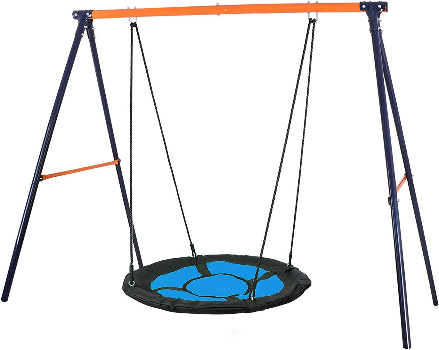 Swing Set with Saucer Swings for Backyard - 40'' Spider Web Swing Oxford Web Swing Mat and Heavy Duty A Frame Metal Swing Stand with Adjustable Ropes for Playground, Backyard, Garden