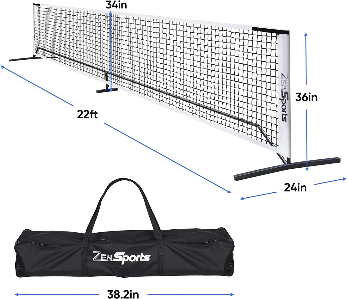 Portable Pickleball Net Set System with Metal Frame Stand and Regulation Size Net Including Carrying Bag Indoor Outdoor Game