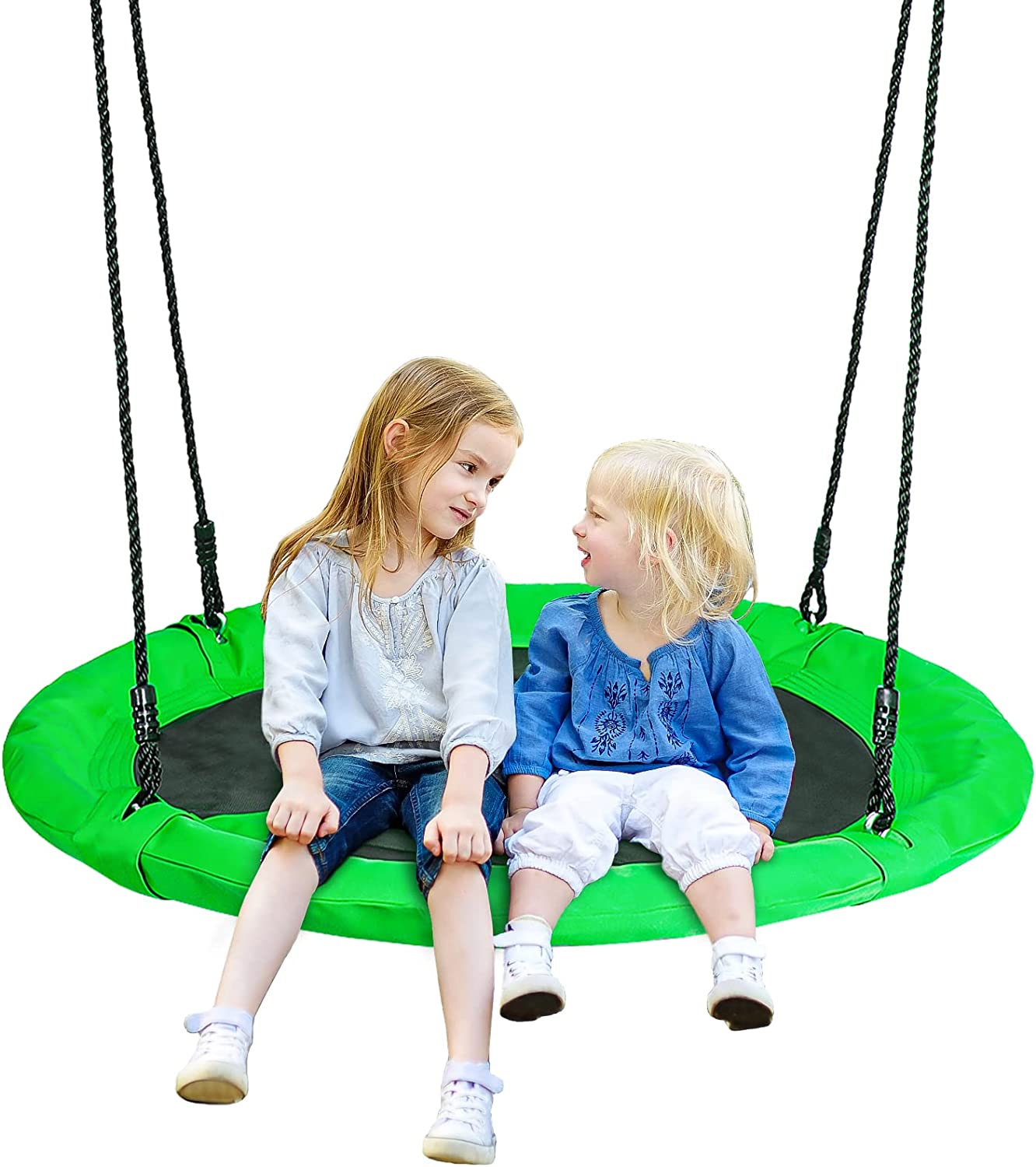 40'' Saucer Swing Web Swing Round Tree Swing for Kids Indoor Outdoor Swing Set 800lb Capacity with Carabiners, Waterproof and Steel Frame