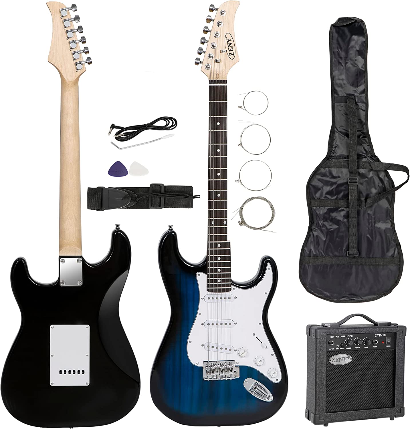39" Full Size Electric Guitar with Amp, Case and Accessories Pack Beginner Starter Package, Blue Ideal Christmas Thanksgiving Holiday Gift