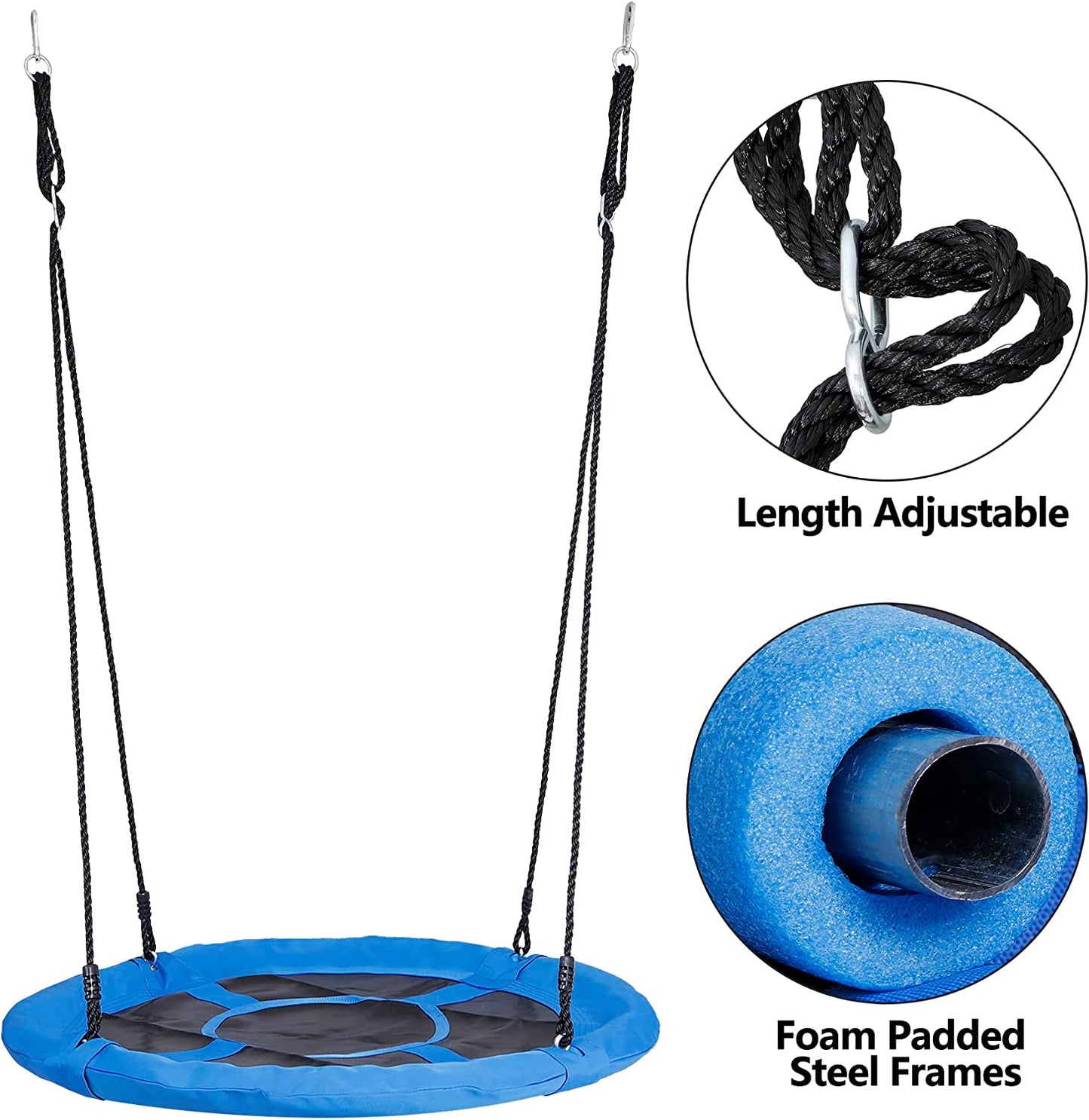 Swing Set with Saucer Swings for Backyard - 40'' Spider Web Swing Oxford Web Swing Mat and Heavy Duty A Frame Metal Swing Stand with Adjustable Ropes for Playground, Backyard, Garden
