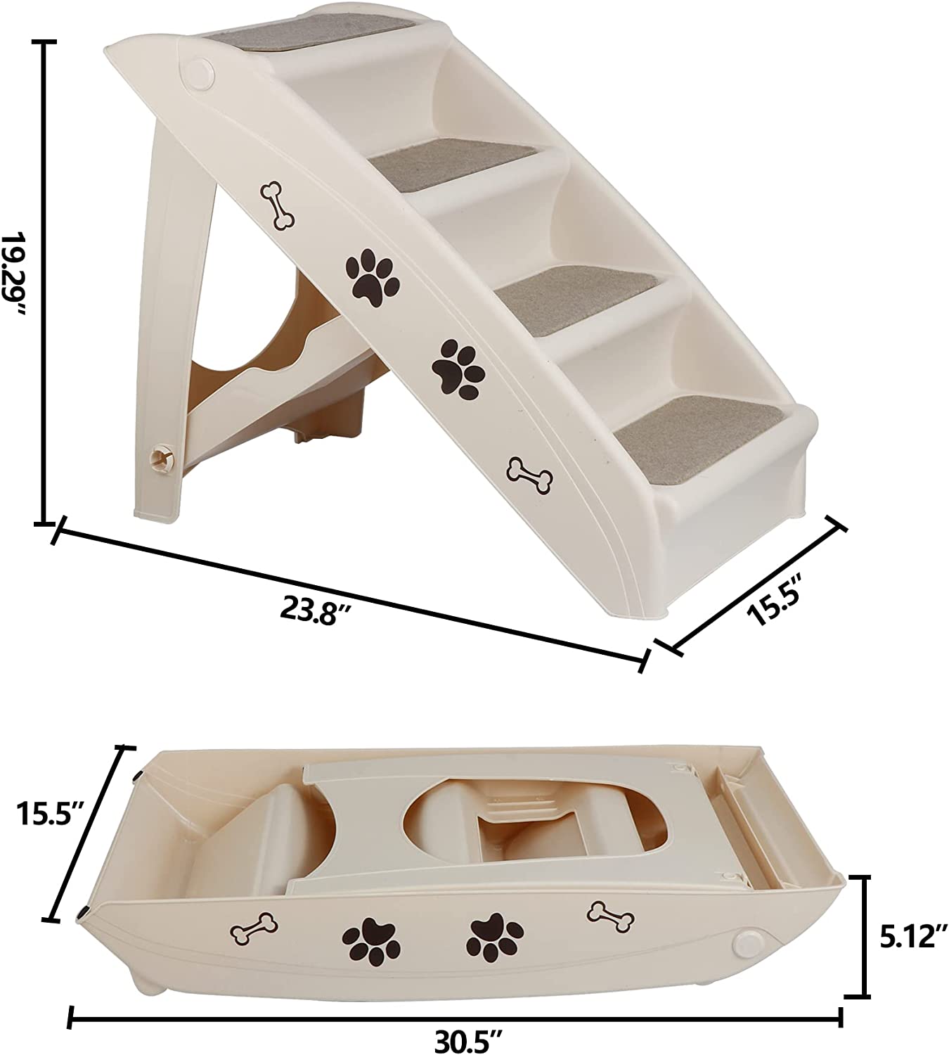 Foldable Pet Dog Stairs/Steps for Small Pet Dog/Cat, Safe and Durable Pet Ramp Stairs with Non-Slip Pads, for High Beds, Sofa, Car