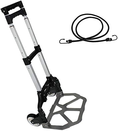 Folding Hand Truck Dolly Aluminum Hand Cart Portable Folding Trolley with Telescoping Handle and Bungee Cords, 175 lbs Capicity, for Moving and Travel
