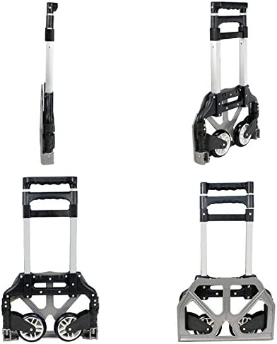 Folding Hand Truck Dolly Aluminum Hand Cart Portable Folding Trolley with Telescoping Handle and Bungee Cords, 175 lbs Capicity, for Moving and Travel