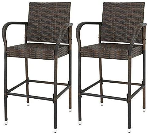 Set of 2 Wicker Barstool All Weather Dining Chairs Outdoor Patio Furniture Wicker Chairs Bar Stool with Armrest