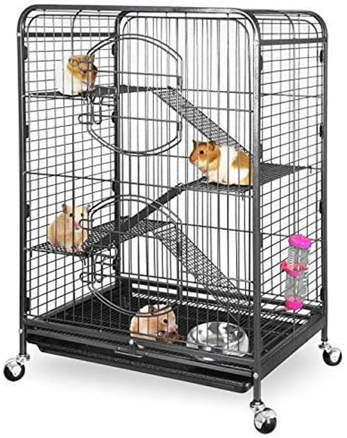 37-inch Metal Ferret Cage with 2 Front Doors 4 Levels Small Animal Cage for Squirrel/ Rabbit/ Chinchilla Indoor Outdoor Use, Black
