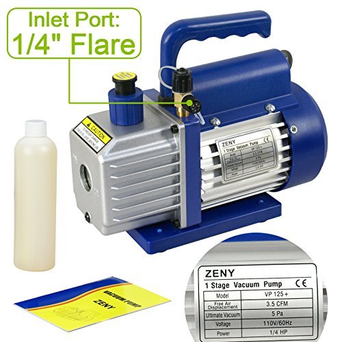 3,5CFM Single-Stage 5 Pa Rotary Vane Economy Vacuum Pump 3 CFM 1/4HP Air Conditioner Refrigerant HVAC Air Tool R410a 1/4" Flare Inlet Port, Blue