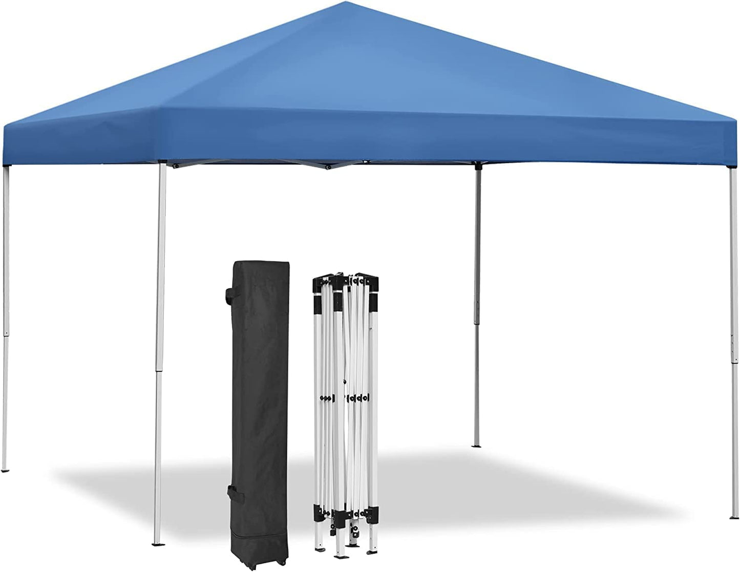 10x10 Pop Up Canopy Tent Easy Set-up Outdoor Patio Canopy Adjustable Straight Leg Heights Instant Shelter with Wheeled Bag, Ropes