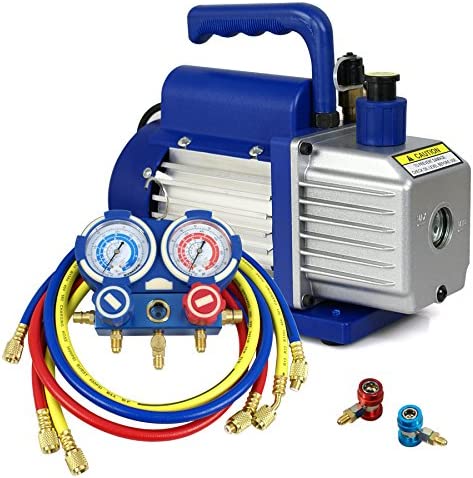 3.5CFM Single-Stage Rotary Vane Vacuum Pump for HVAC/Auto AC Refrigerant Recharging w/ R134a AC A/C Manifold Gauge Set Combo