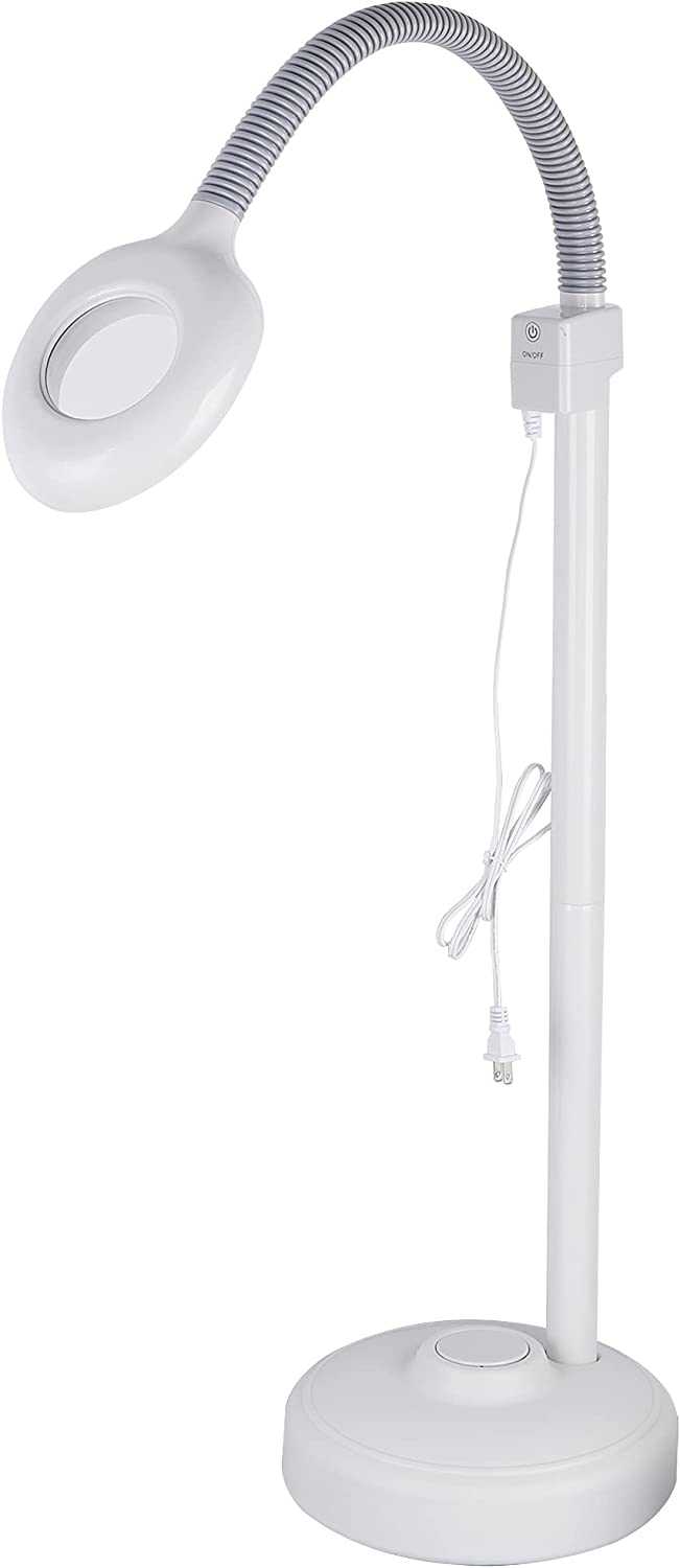 LED Magnifying Floor Lamp, Magnifying Glass with Stand for Crafts, Reading, Estheticians' Light, Adjustable Gooseneck Standing Lamp
