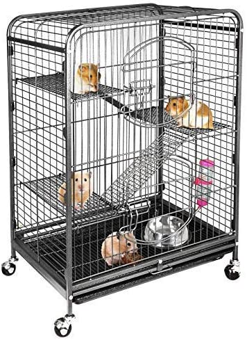 37-inch Metal Ferret Cage with 2 Front Doors 4 Levels Small Animal Cage for Squirrel/ Rabbit/ Chinchilla Indoor Outdoor Use, Black