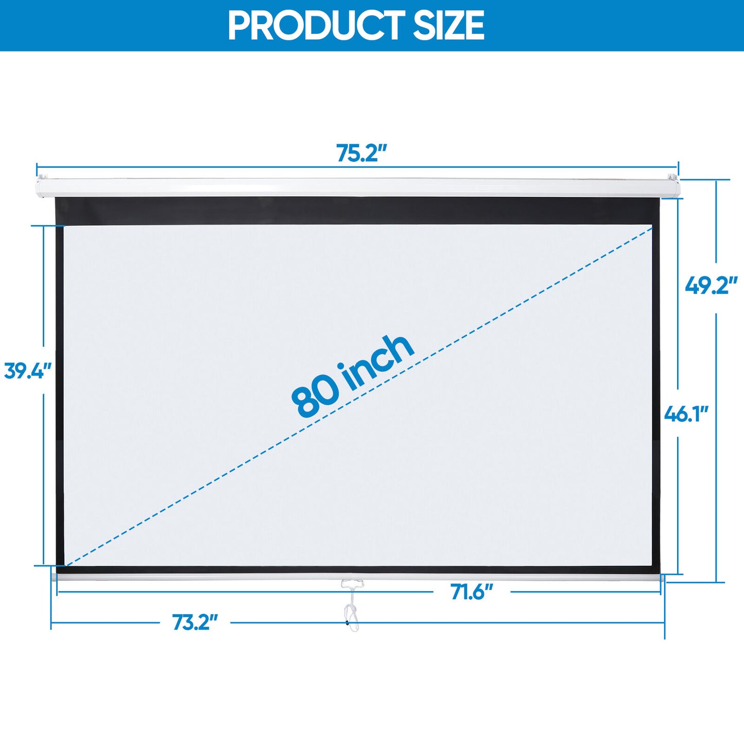 80 Inch Manual Pull Down Projector Screen 16:9 HD Retractable Widescreen Matte