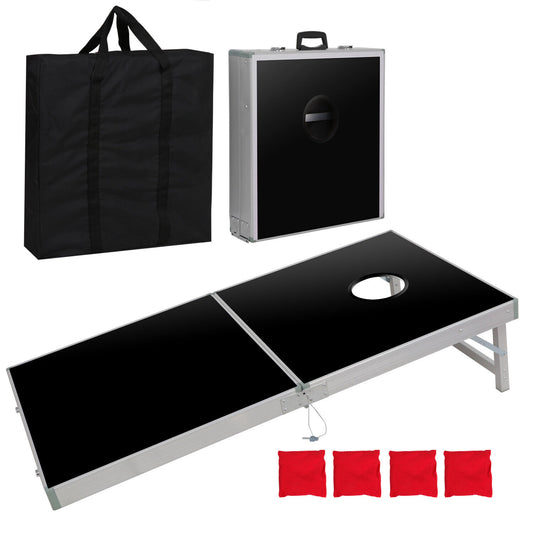 Aluminium Cornhole Pro Regulation Size Bean Bag Toss Game Set (Black) 4 x 2FT