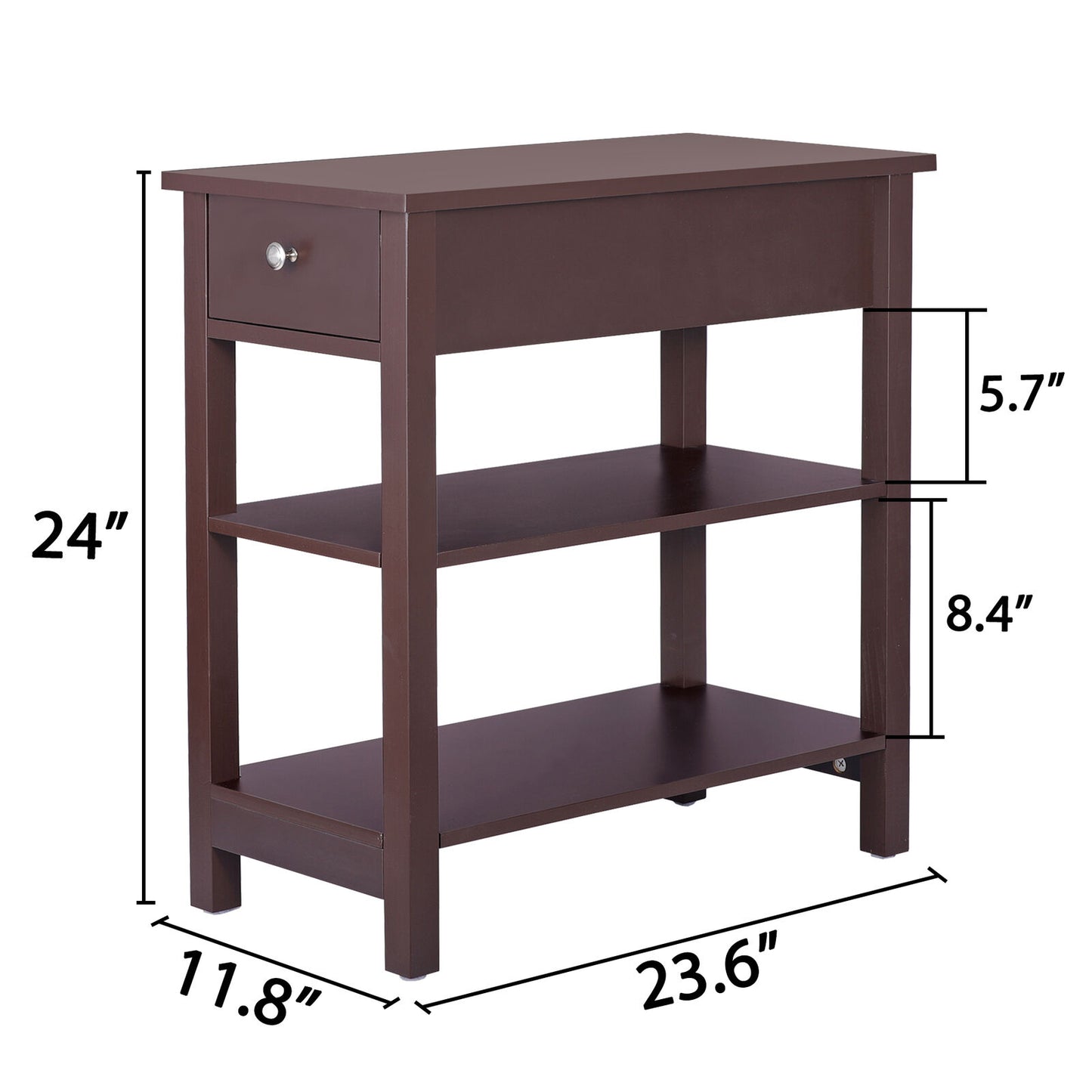 2X Open End Table Narrow Side Table Slim End Table for Living Room Bedroom Brown