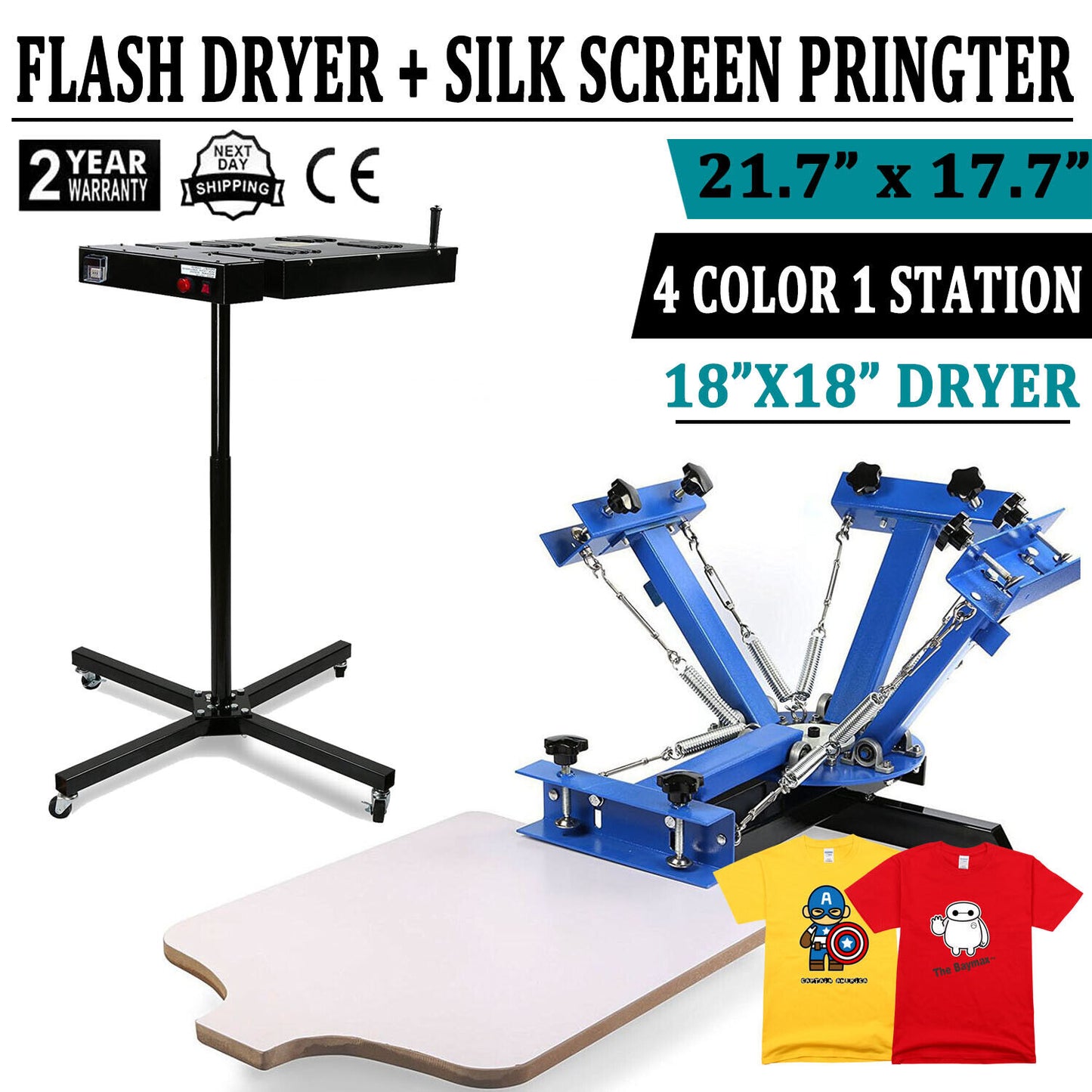 4 Color 1 Station Silk Screen Printing Equipment Press Machine W/18" Flash Dryer