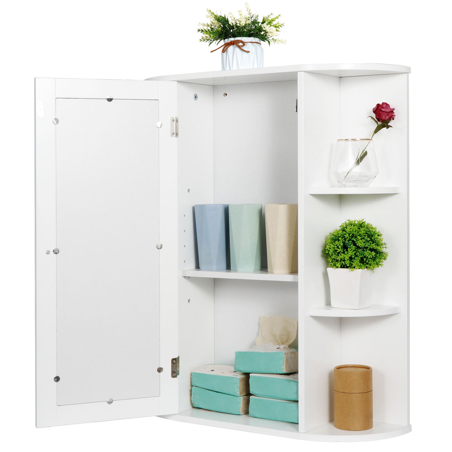 Bathroom Cabinet, Single Door Wall Mount Medicine Cabinet with Mirror White
