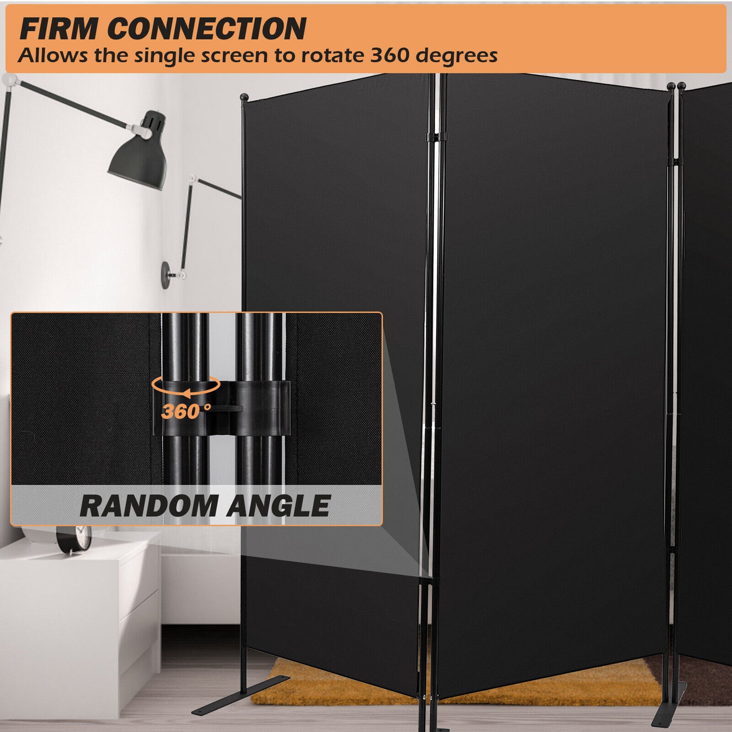 3-Panel Folding Room Divider Wall 88"x71" Office Partition Privacy Screen + Bag