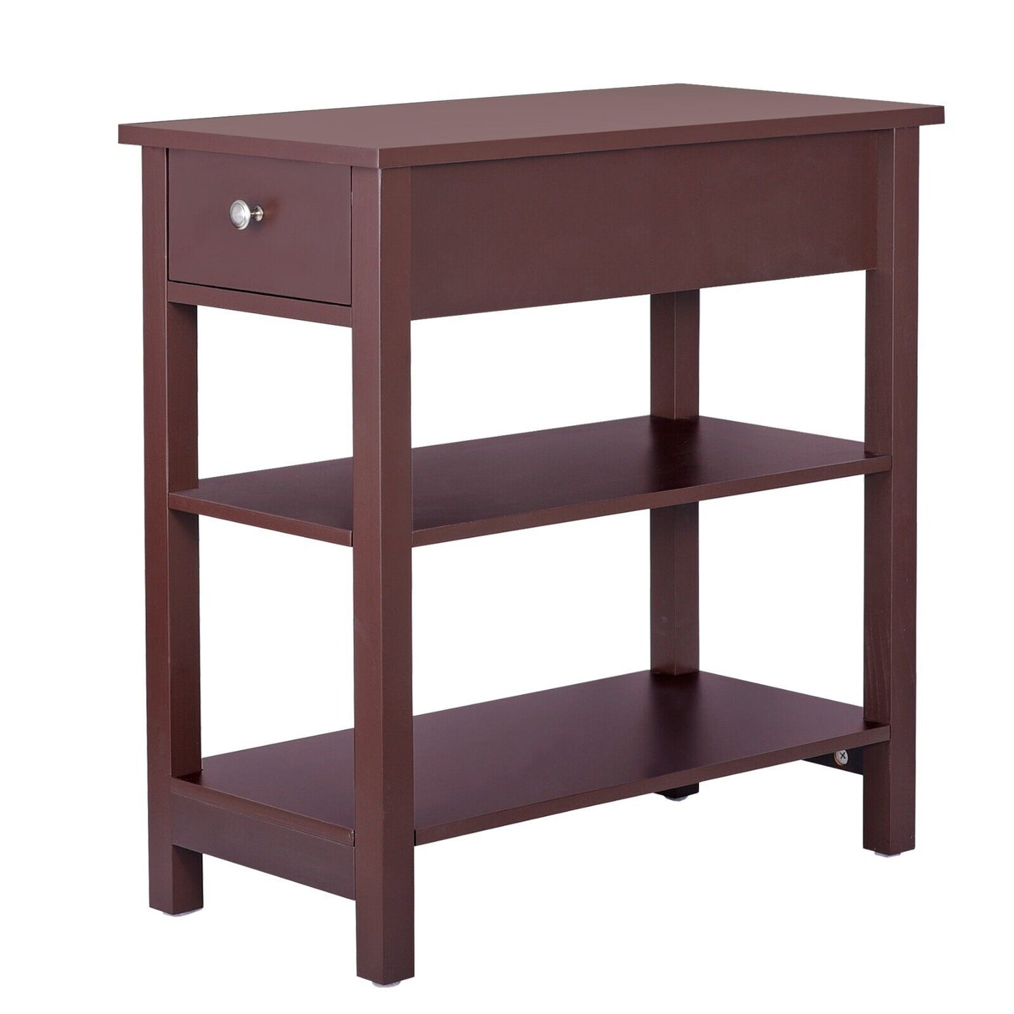 24"H 3-Tiers End Side Table Chairside Console Table with 1 Drawer Storage Brown