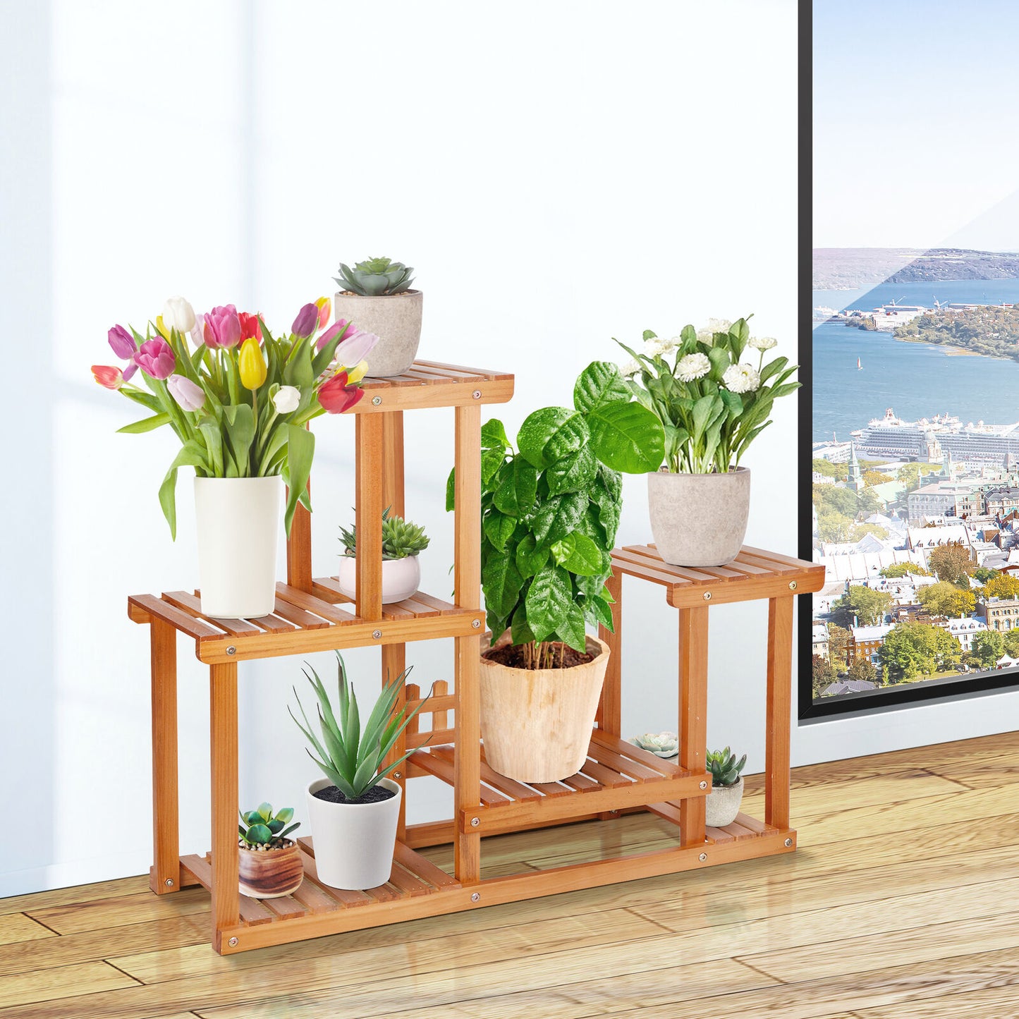 4 Tier Wood Plant Stand Flower Planter Shelf Rack Storage Display Indoor Outdoor