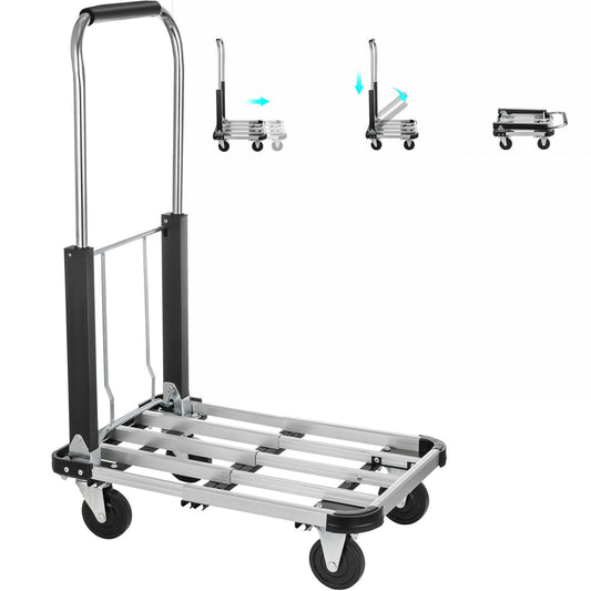 Aluminum Folding Hand Truck Dolly Cart w/ Wheels Luggage Cart Trolley for Moving