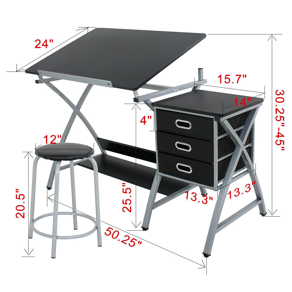 Table Drafting Design Drawing Desk Board Adjustable Storage Art Artist Architect