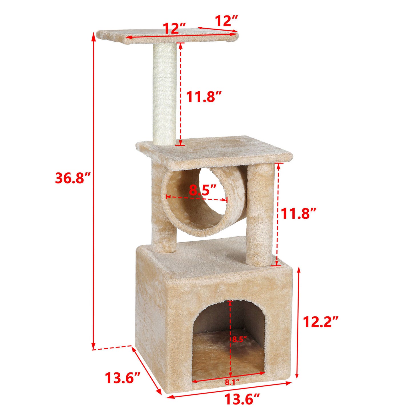 36 Inch Cat Tree Tower Activity Center Large Playing House Condo For Rest&Sleep