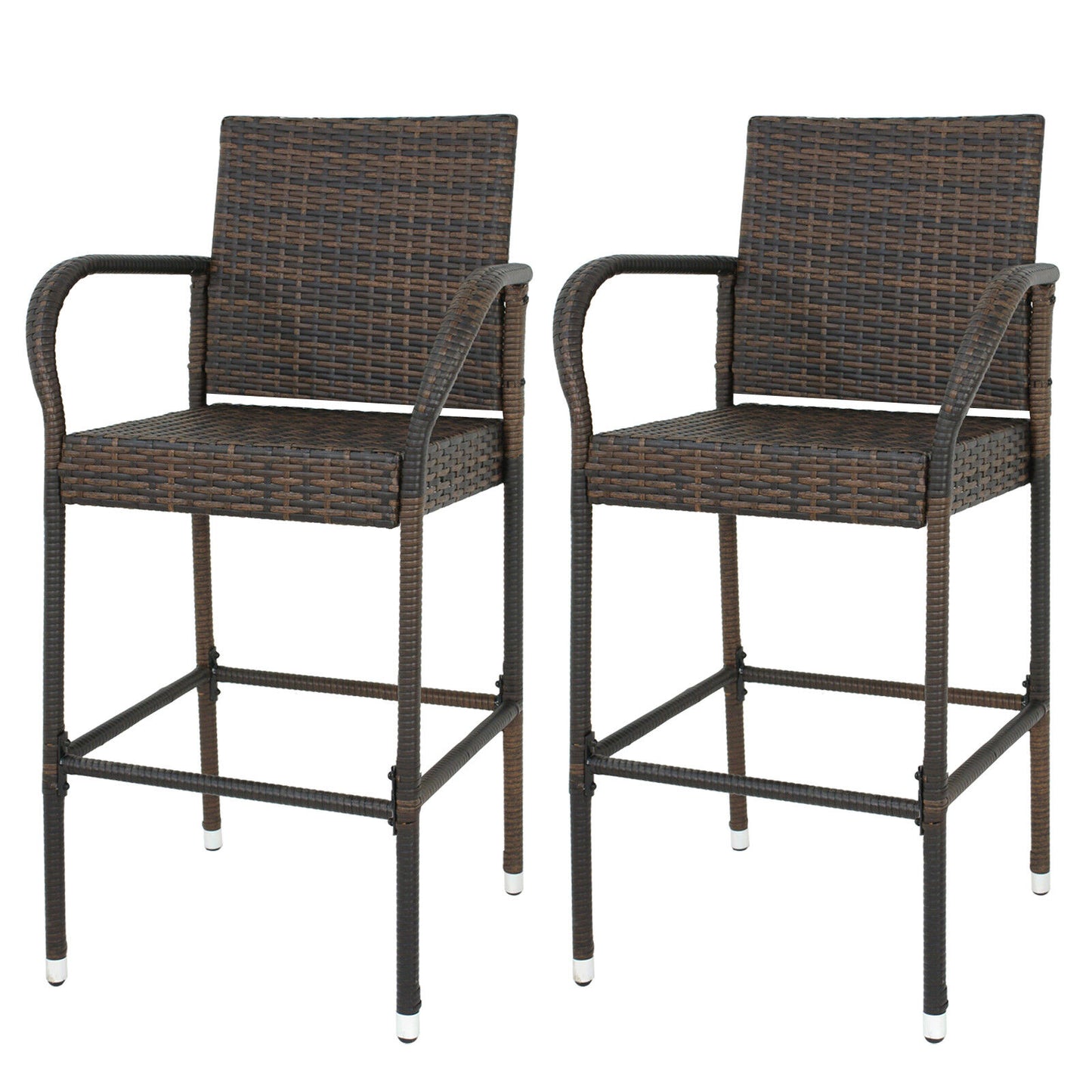 Set Of 2 Wicker Bar Chair W/ Adjustable Cool Bar Ice Bucket Backyard Outdoor