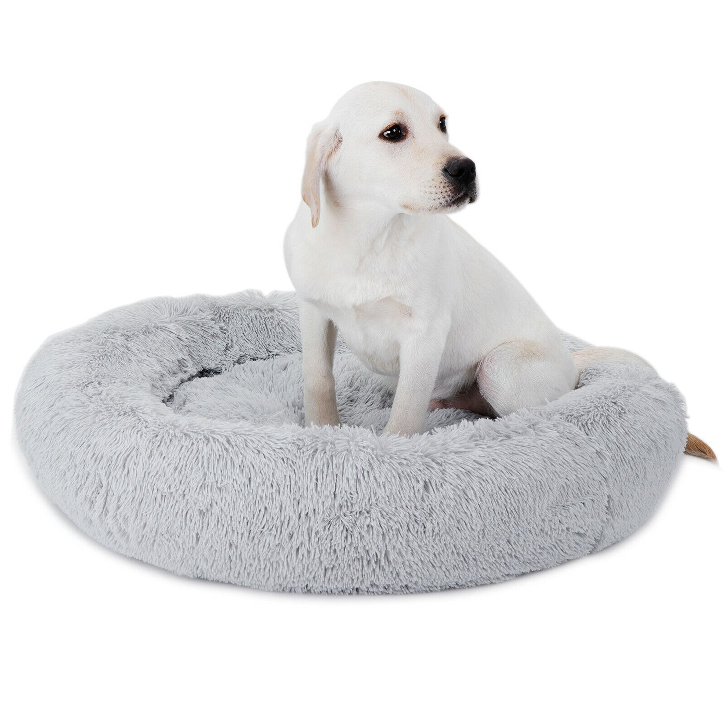 30"x30" Grey Shaggy Fluffy Pet Bed Dog Cat Donut Cuddler Cushion Mats Machine