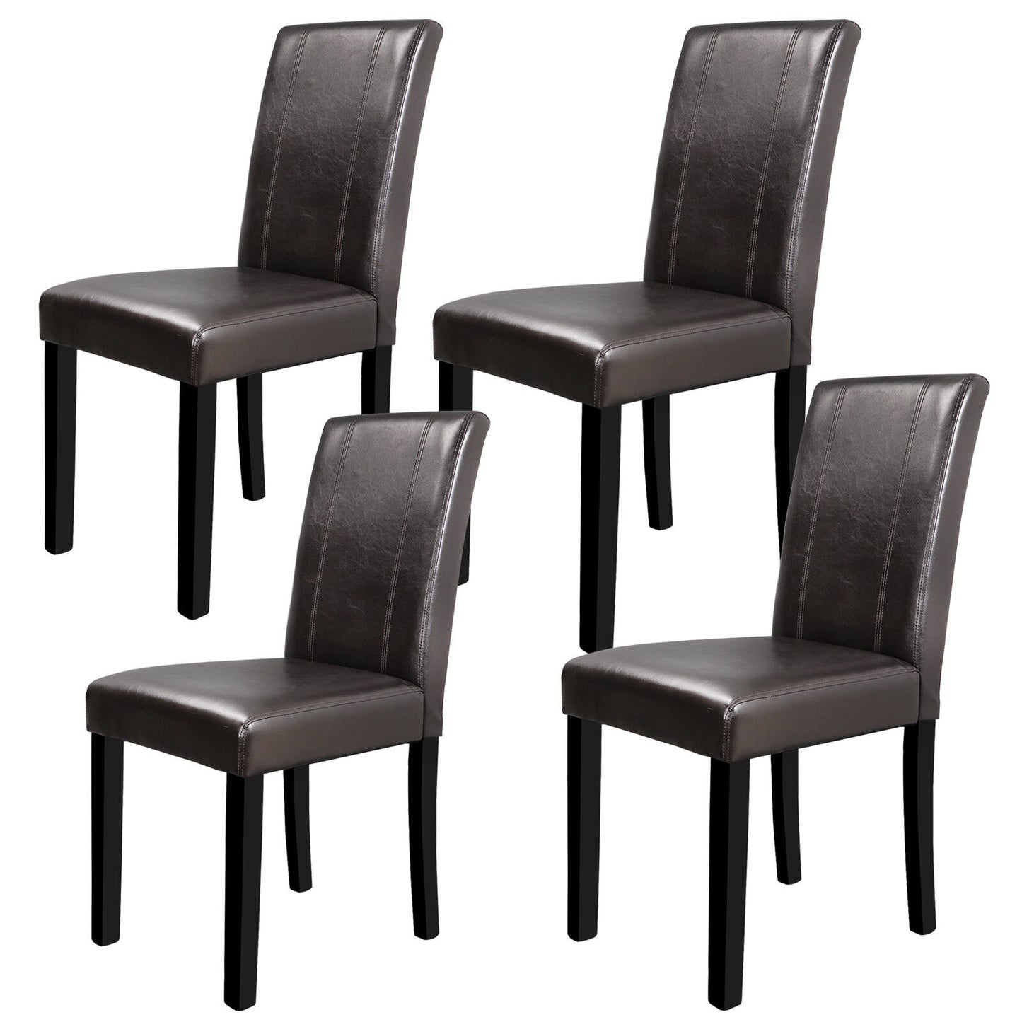 Parson Brown Dining Chair 4 Pieces Blended Leatherette Solid Wood Construction