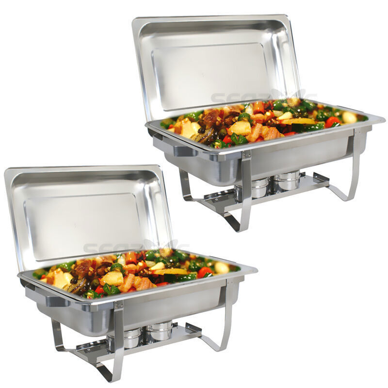 2Pack 8QT Chafing Dishes Stainless Steel Chafer Buffet Set W/Fuel Holders Silver