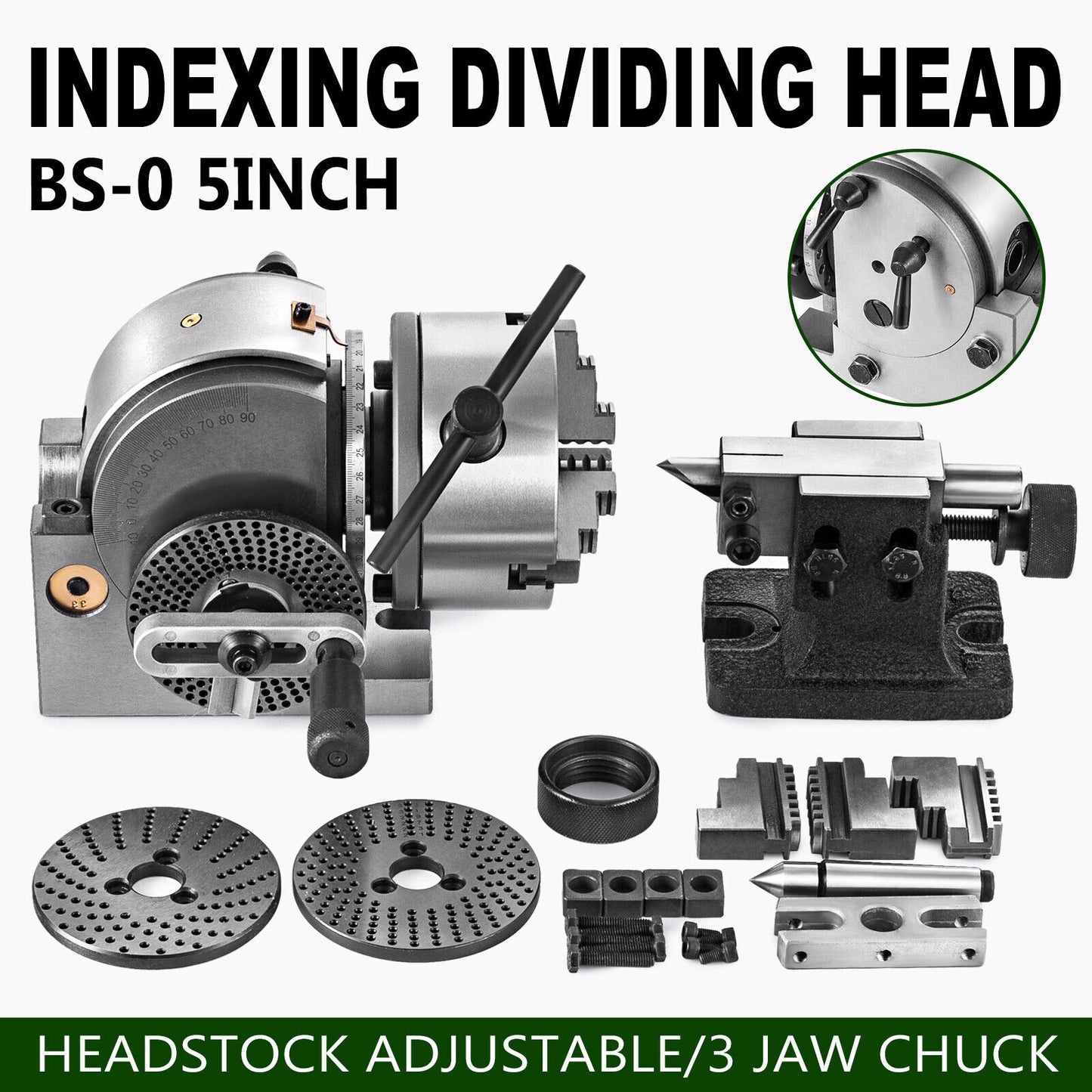 New Dividing Head BS-0 5" 3 Jaw Chuck Dividing Head Set for Milling Machine